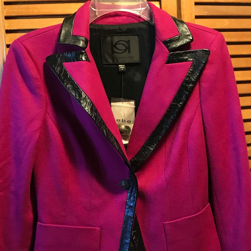 Bebe Raspberry Wool Blazer w/Faux Leather Jacket - Picture 3 of 13